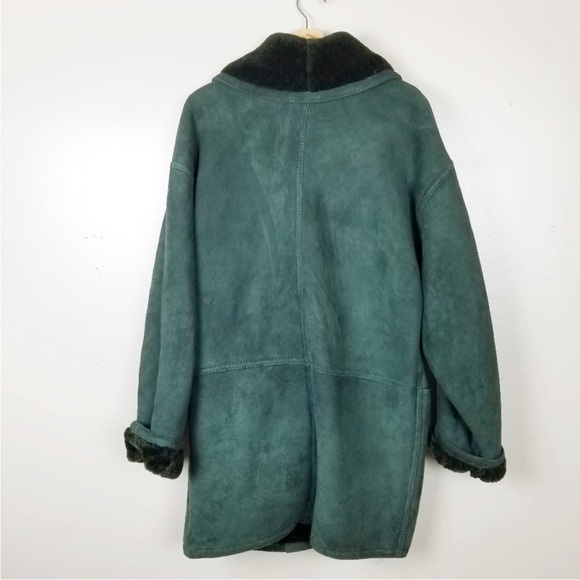 CALAFATE 100% Shearling Dark Green Vintage Coat Dark Green Boho Oversized S - Picture 4 of 13